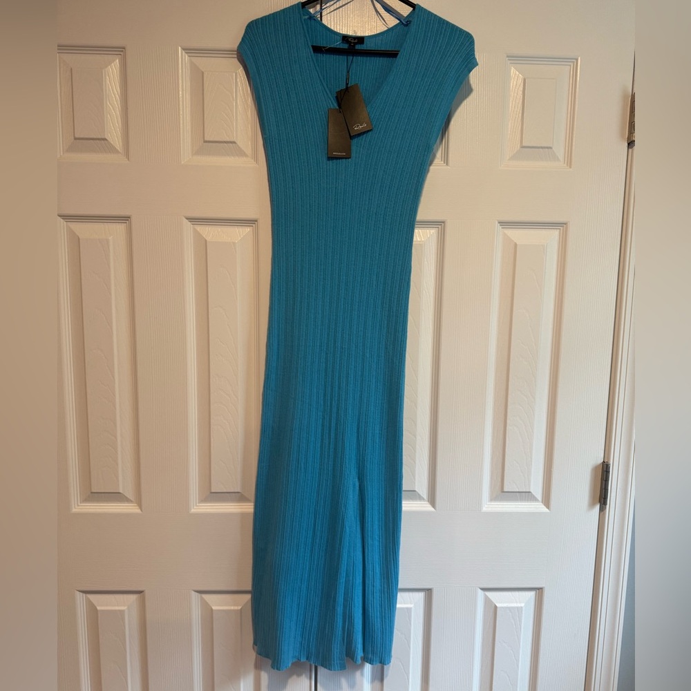Rails Sky Blue Ribbed V-Neck Dress